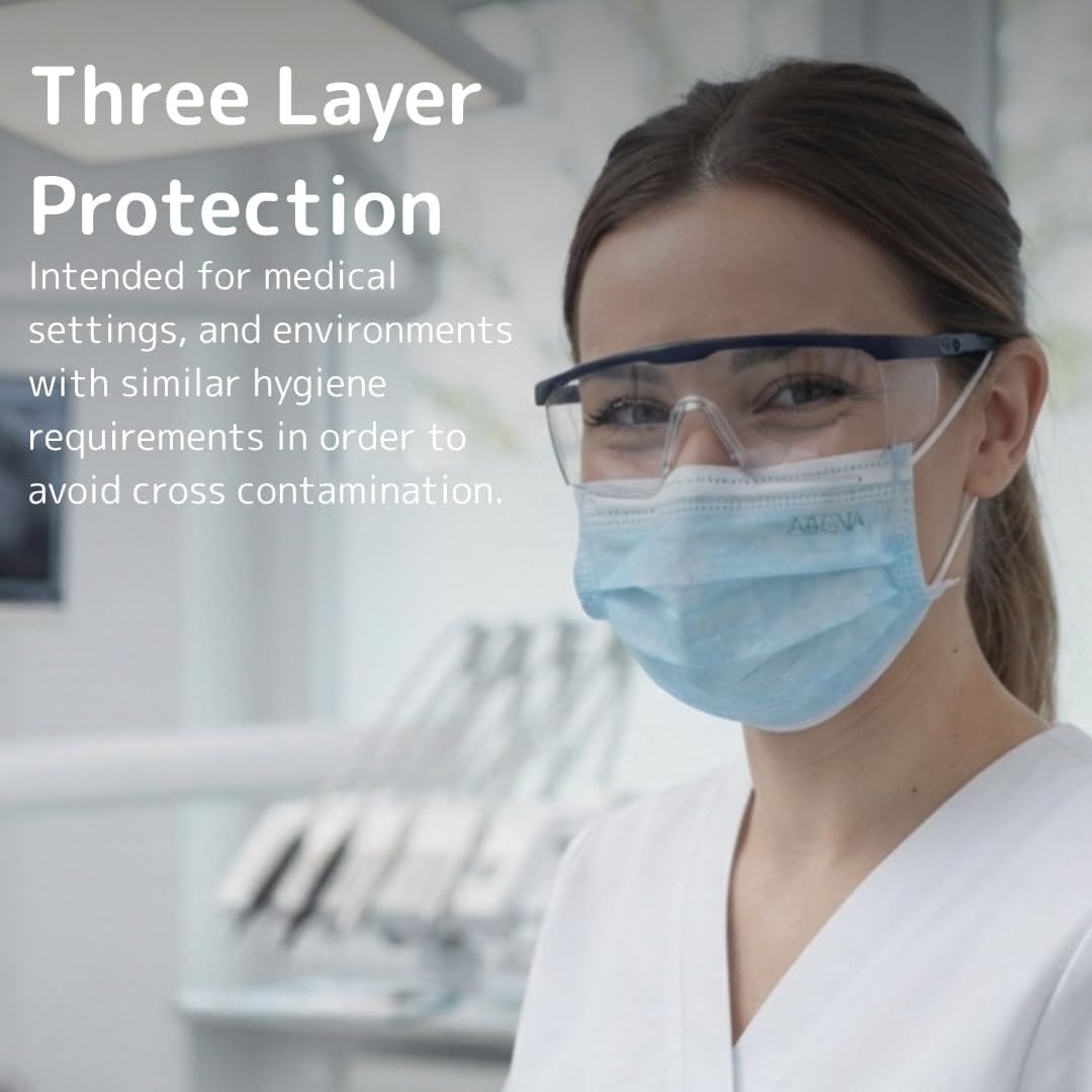 ABENA Type IIR Face Masks, Pack of 50, Blue, Disposable 3 Layer Mask