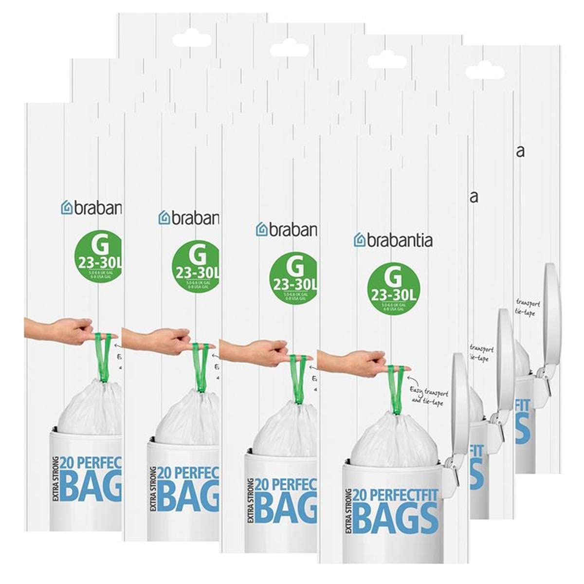 Brabantia Heavy Duty Perfect Fit Bin Liners (5 Packs of 20) 10-12 Litre