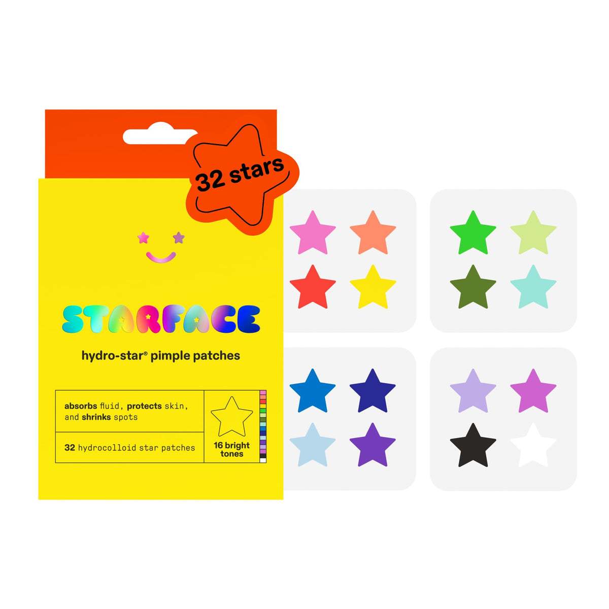 Starface Hydro-Star® Black Hydrocolloid Star-Shaped Pimple Patch, 96 ct