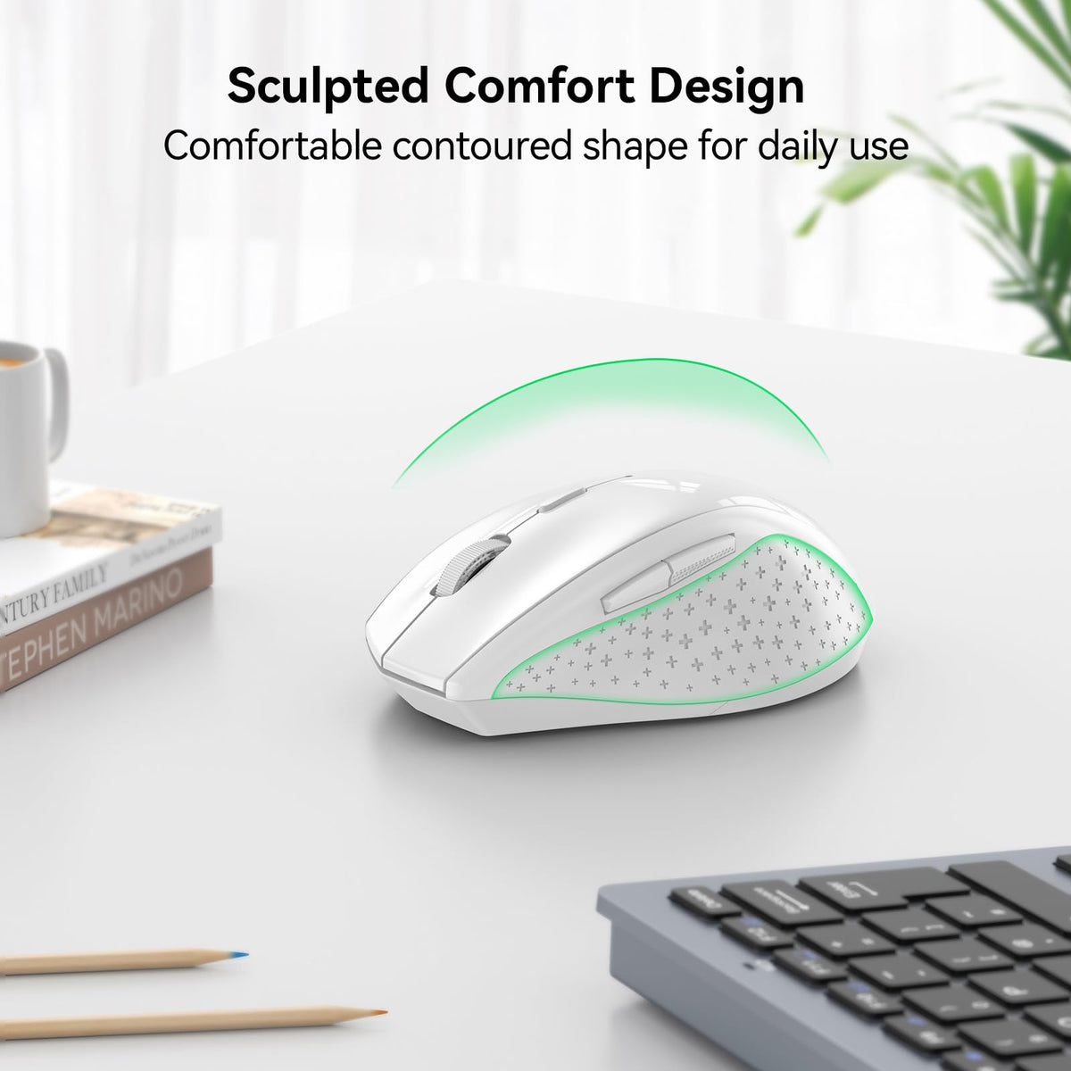 TECKNET Wireless Mouse for Laptop, 4800 DPI Optical Computer Mice with 6 Adjustable Levels, 30 Months Long Battery Life 2.4G Cordless USB Silent Mouse for Notebook, PC, Office Home Work -Grey