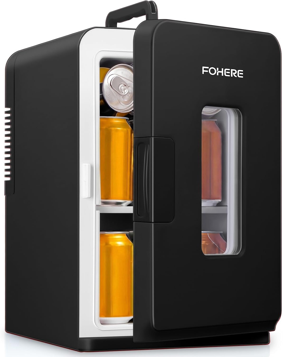 Mini Fridge for Bedrooms, 15 Liter /21 Cans Portable Small Fridge, AC+DC Power Car, Office, Thermoelectric Cooler & Warmer Skincare for Food, Drinks, Cosmetics, Max & ECO Mode, Black