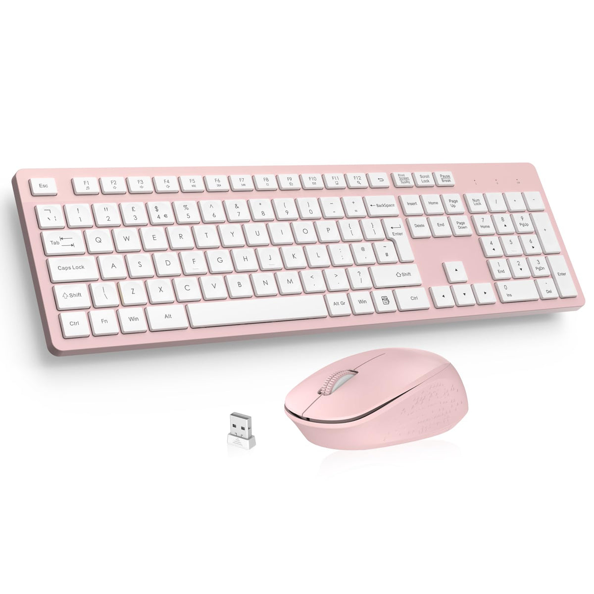 LeadsaiL Wireless Keyboard and Mouse Set, 2.4GHz USB Computer Keyboards and Mouse Combo, Full Size UK QWERTY Layout, Ergonomic Design with 12 Multimedia Shortcuts for HP/Lenovo Laptop and Mac-Purple