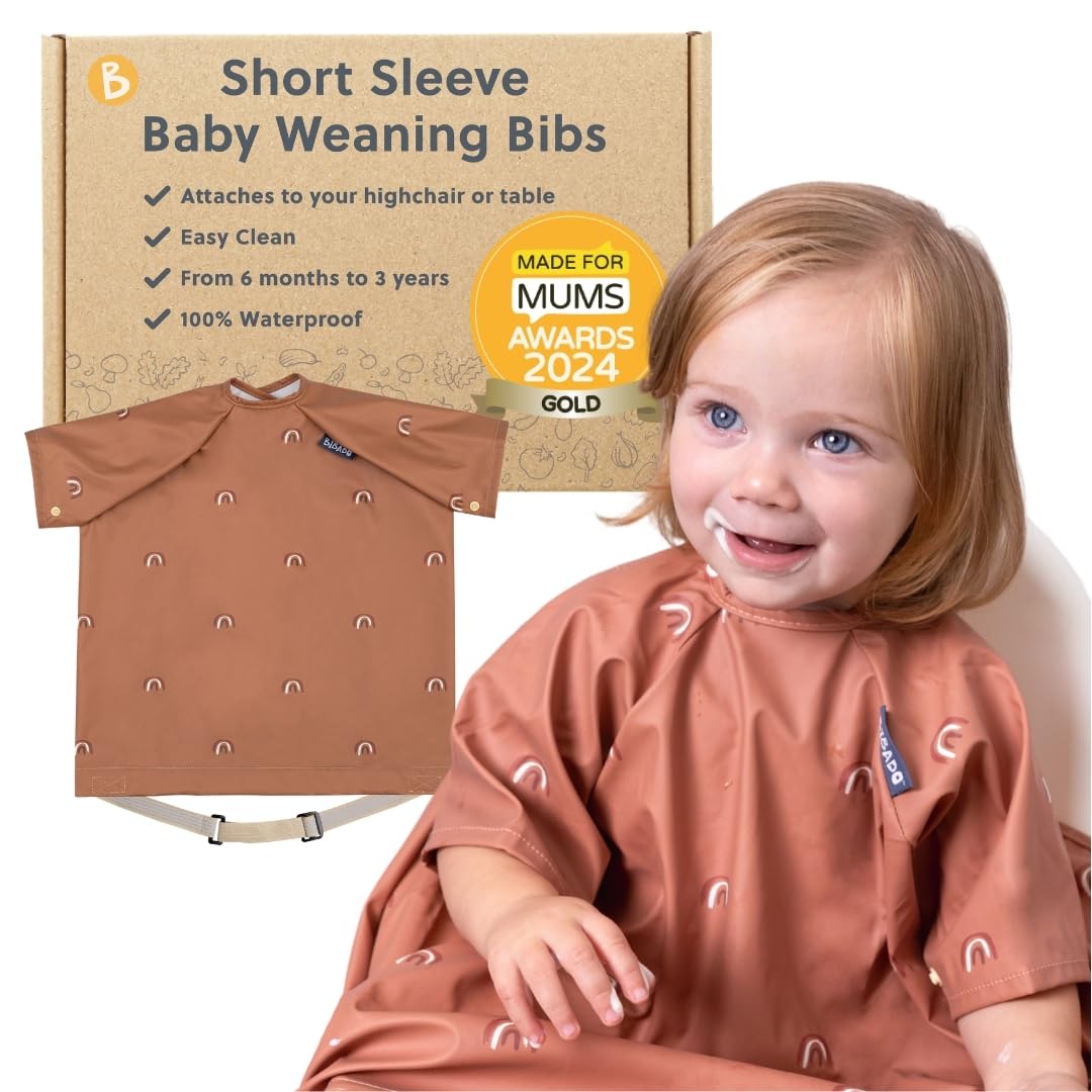 BIBaDO Long Sleeve Baby Bibs - Coverall Weaning Bib with Highchair Strap