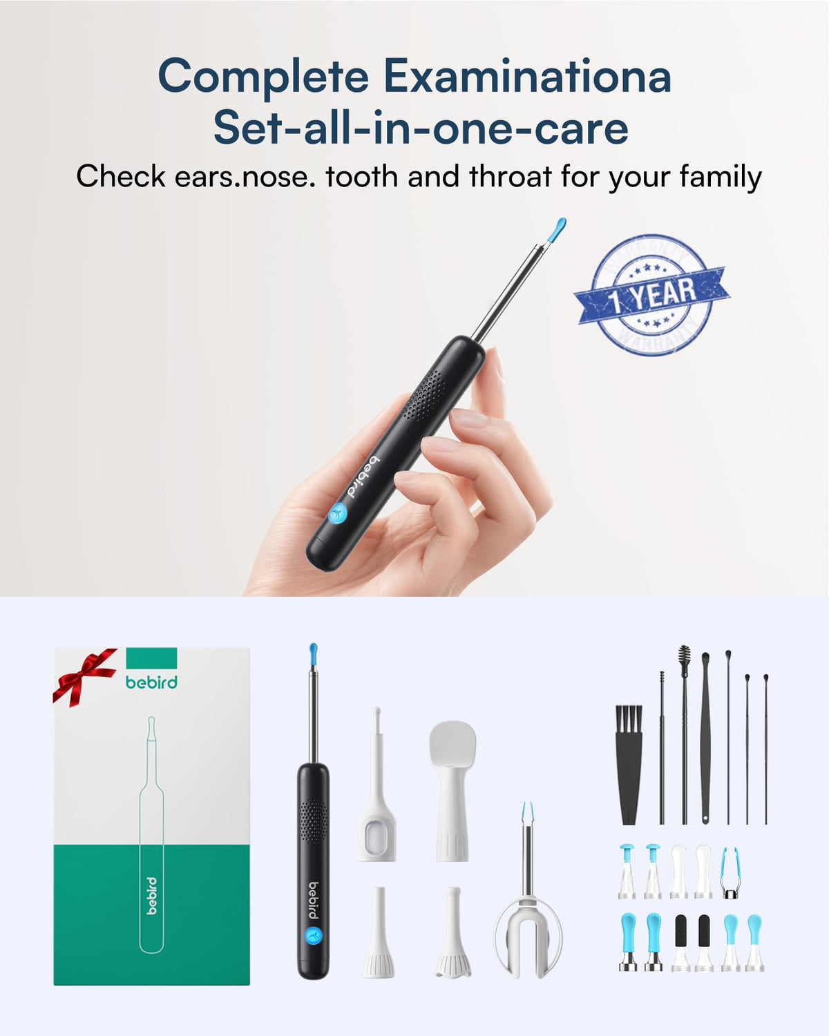 BEBIRD R1 Ultra Ear Wax Removal Camera, Ear Cleaner with Tweezers & Dropper, Visual Wax Remover Ear Pick for Family-Black
