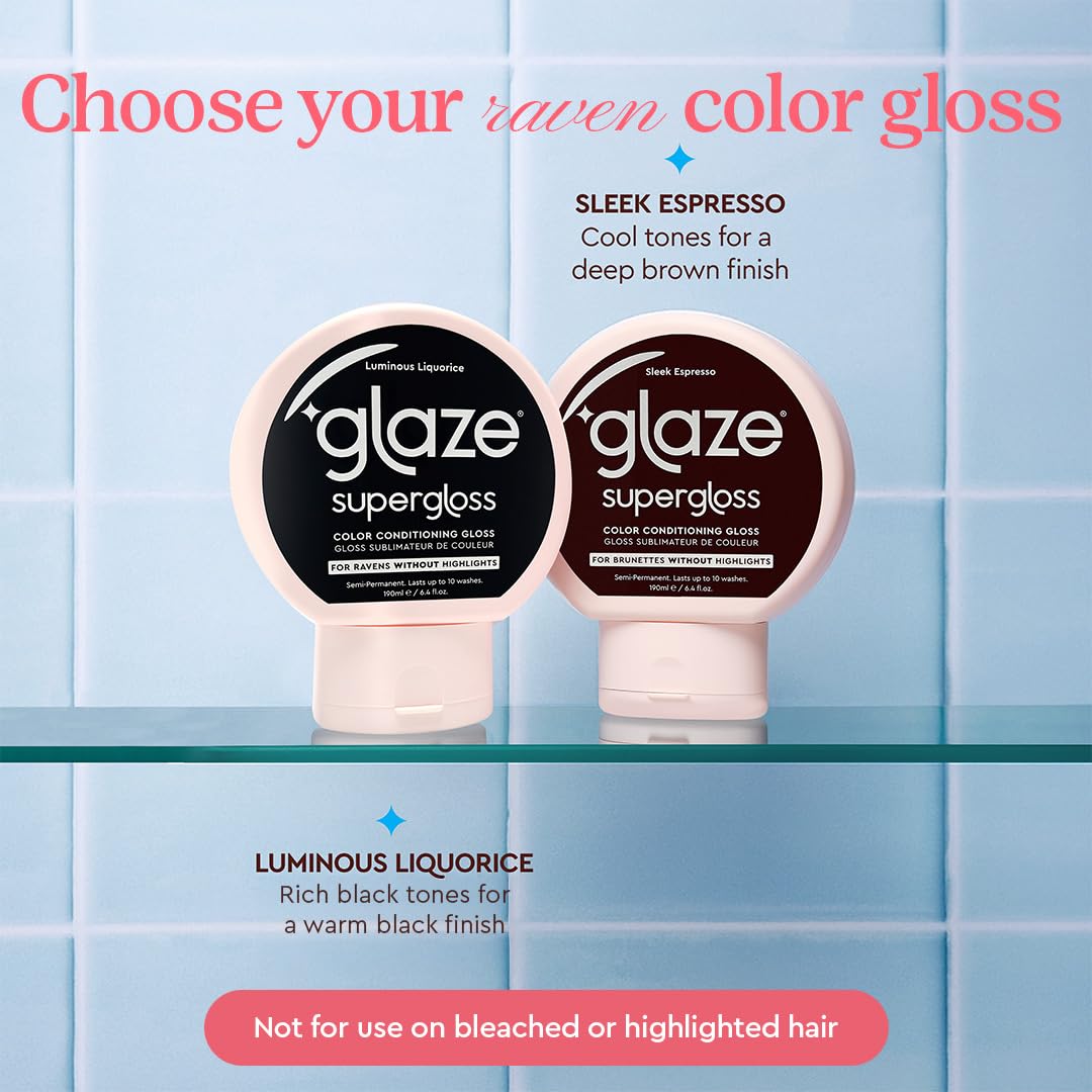 Glaze Supergloss Color Conditioning Gloss – Hydrating Semi-Permanent Colour Hair Gloss & Shine Boost – For Natural, Unbleached Dark Brown Hair – 190ml - Sleek Espresso