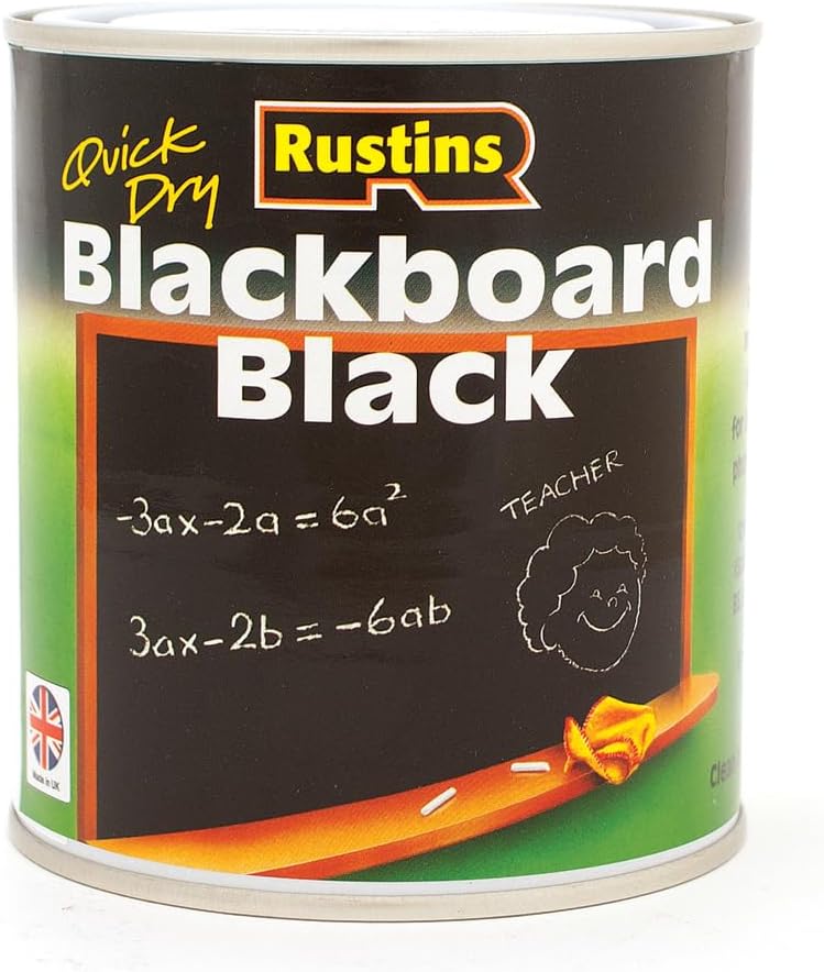Rustins Blackboard Black Paint 250ml– Quick Dry Matt Black Chalkboard Paint, Durable Writing Surface for Home, School & Office