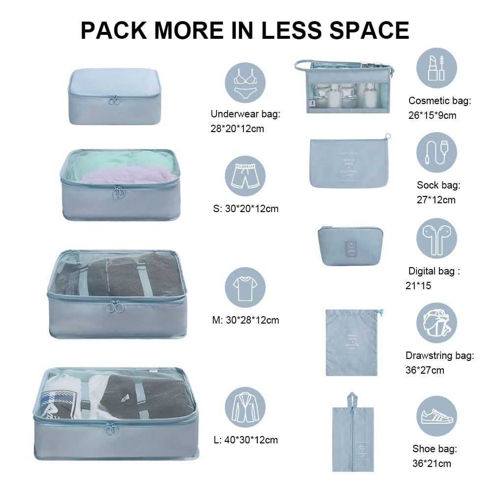 OSDUE Packing Cubes for Suitcase, 8PCS Thickening Travel Organiser Packing Bags Lightweight Travel Accessories Organizers Essentials Clothes Shoes Cosmetics Toiletries Storage Bags