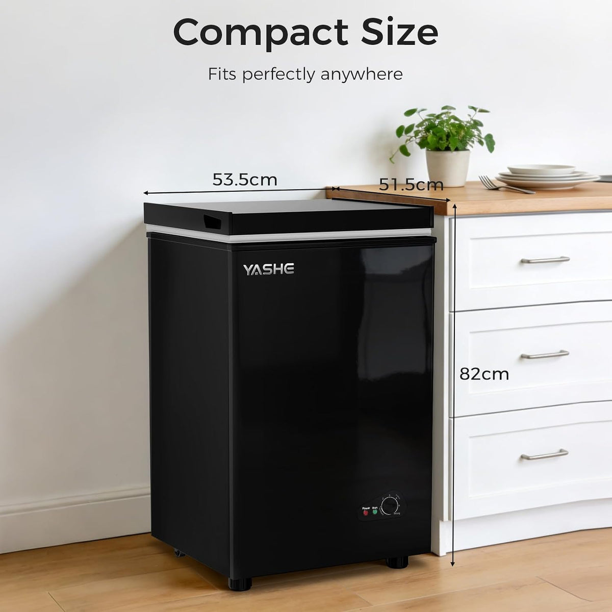 YASHE 100L Chest Freezer, Compact Deep Freezer with 2 Baskets, White