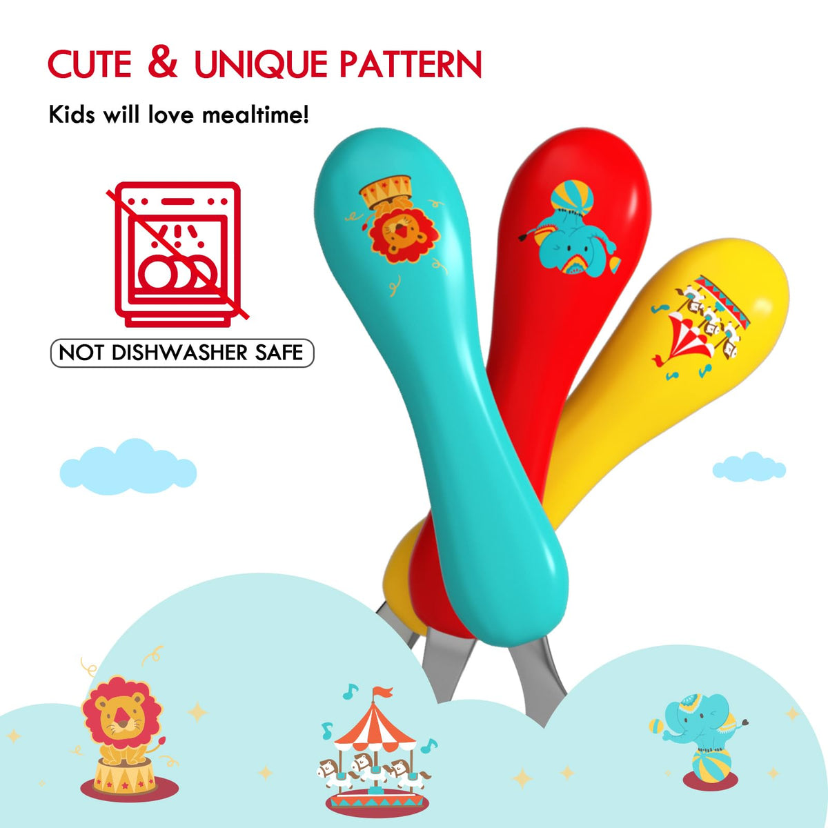 Lehoo Castle Stainless Steel Toddler Cutlery Set, 6-Piece Dinosaur Design