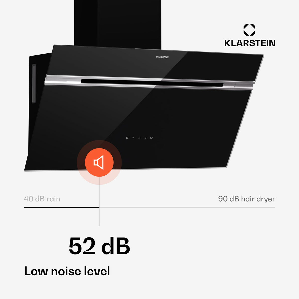 Klarstein Alina 90 Angled Cooker Hood - 615m³/h Air Flow, Touch Panel, LED Backlighting, Quiet 63dB, Energy Class A, 90cm Extractor Hood, Black