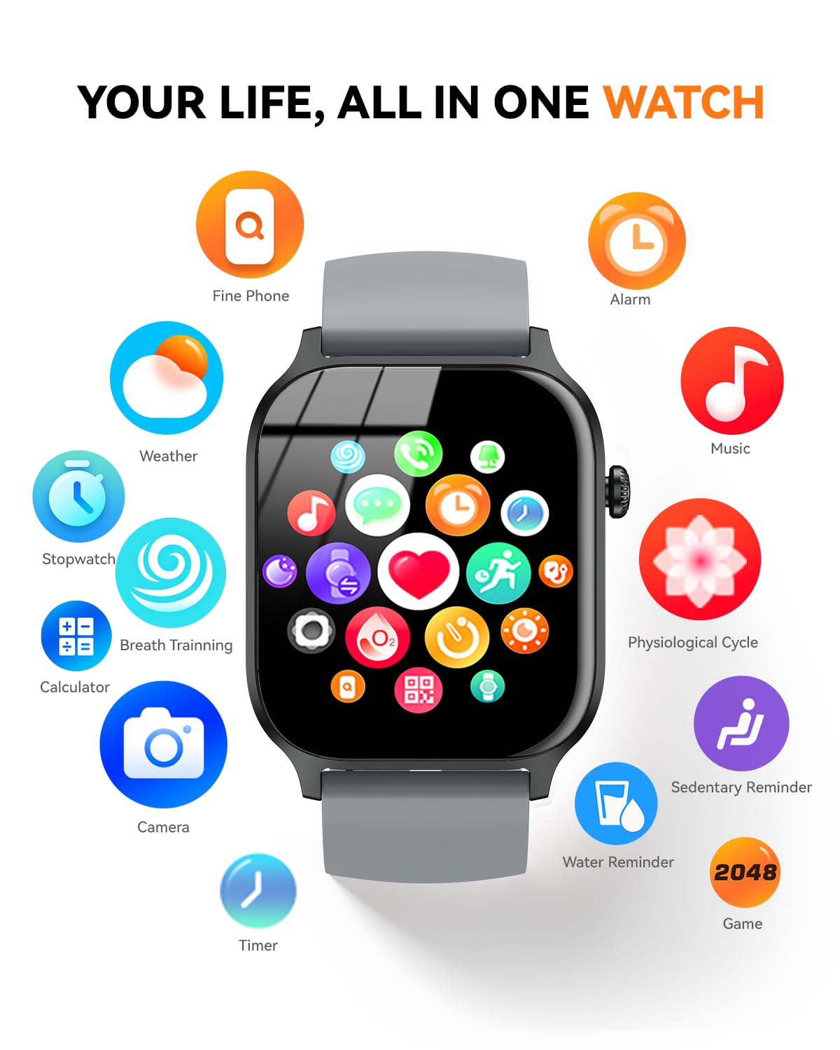 Smart Watch for Men Women- Answer/Make Call, 2024 IP68 Waterproof Fitness Tracker Watch with Sleep Step Counter Activity Smartwatch for Samsung Android iPhone iOS (Black-Blue, 1.83)