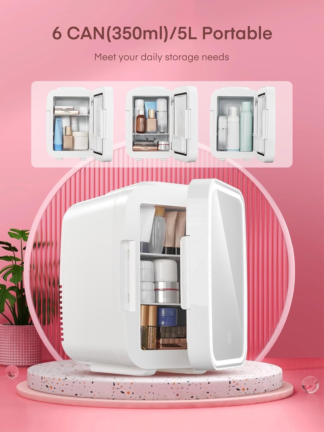 FOHERE Mini Fridge for Bedrooms, 5L/6 Can Portable Skincare Fridge