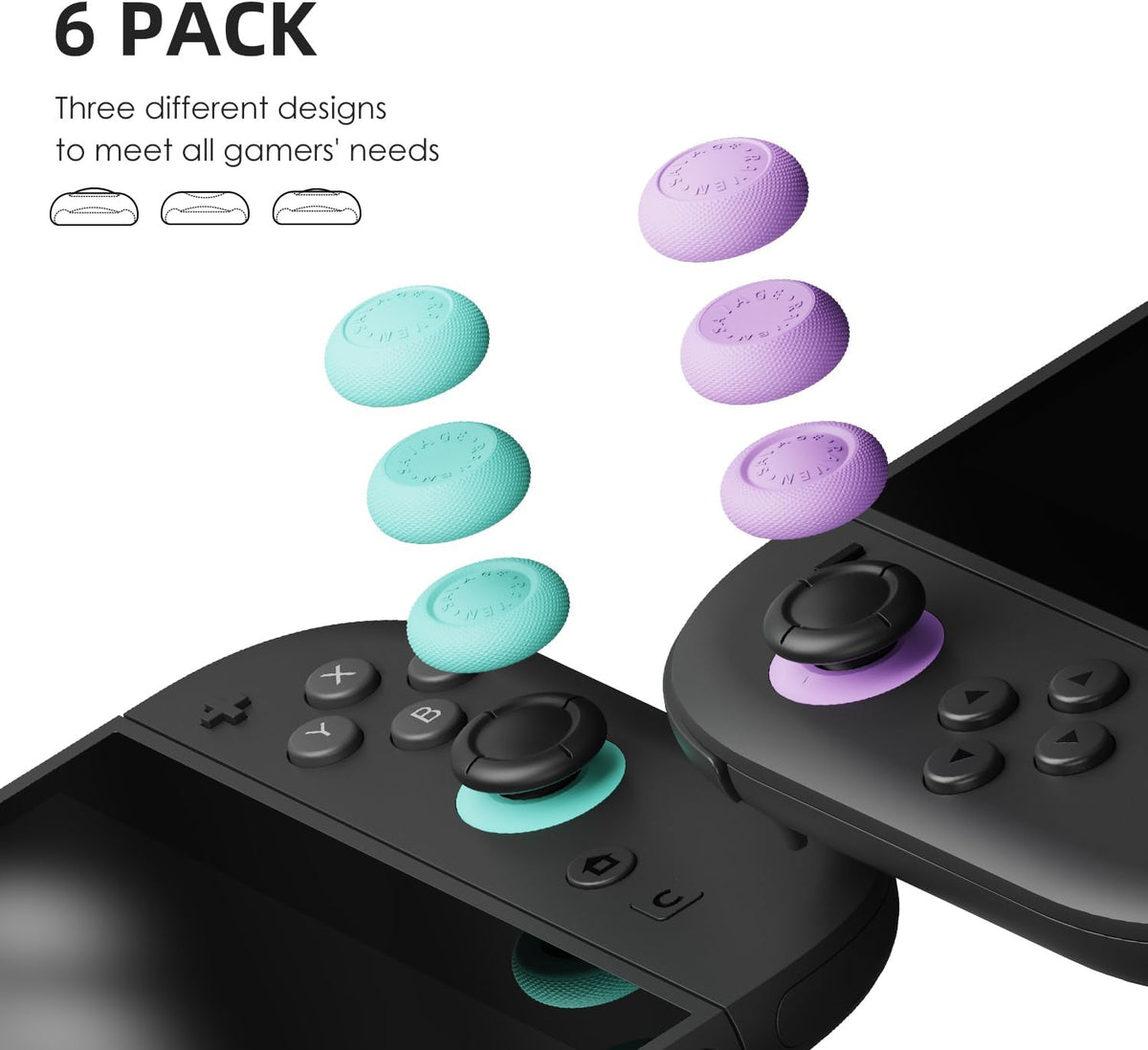 Savage Raven by Skull & Co. Skin, CQC Thumb Grip Set Joystick Cap Analog Stick Cap for Nintendo Switch 2 Joy-Con Controller - Light Purple+Light Green, 3 Pairs(6pcs)
