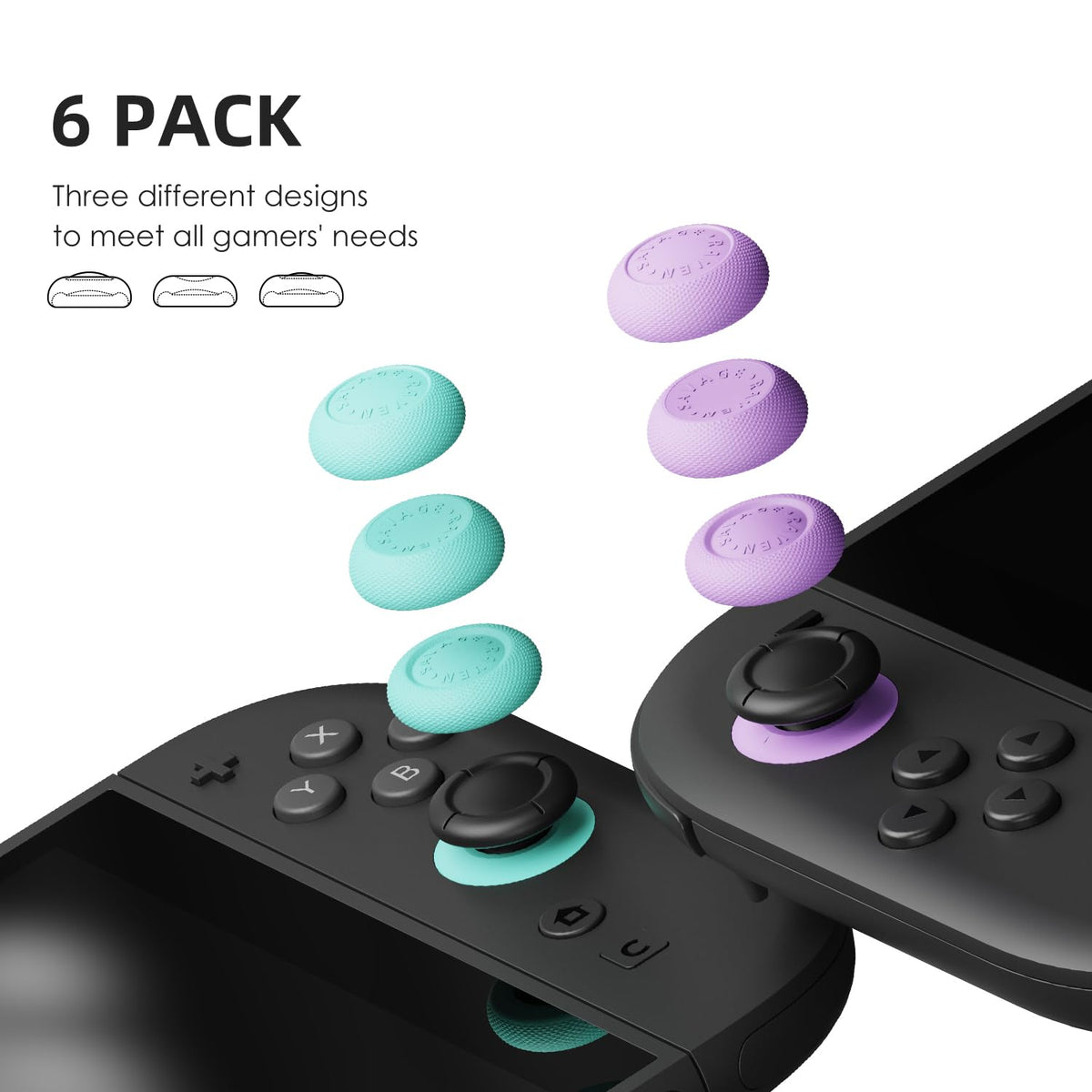 Savage Raven by Skull & Co. Skin, CQC Thumb Grip Set Joystick Cap Analog Stick Cap for Nintendo Switch 2 Joy-Con Controller - Light Purple+Light Green, 3 Pairs(6pcs)