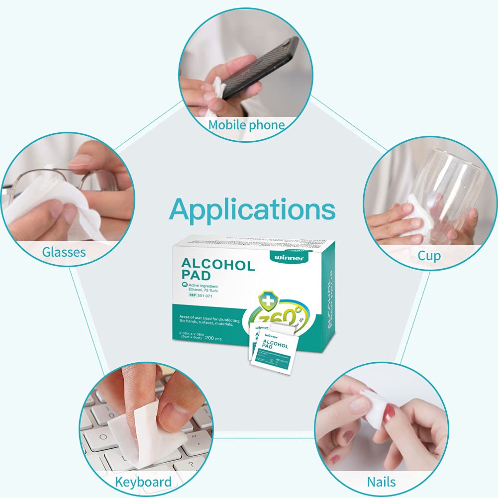 Winner Medical Alcohol Wipes 11cm*15cm, 50 Pcs, 75% Ethanol Hand & Skin Disinfecting Wipes, Individually Wrapped Sterile Alcohol Swabs, 4 Layers of Sterile Alcohol Pre Pads