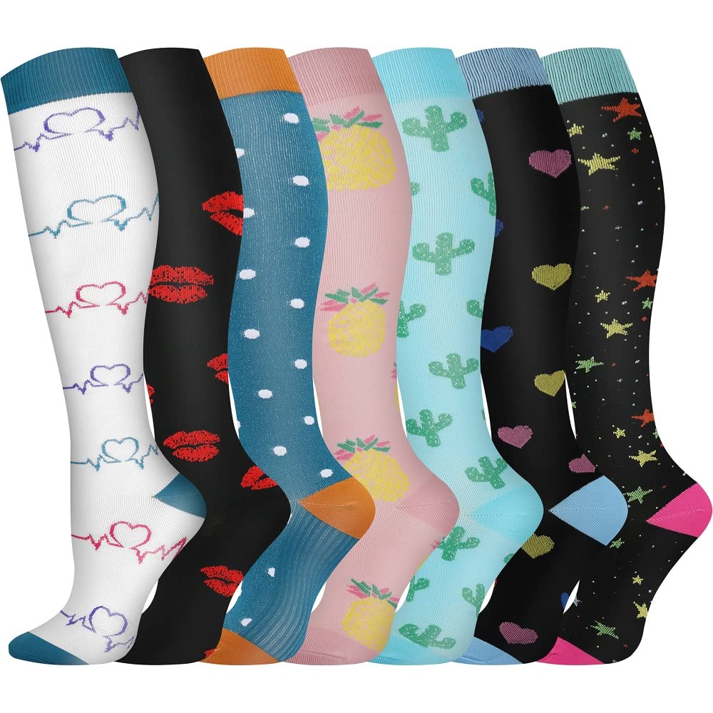 Compression Socks, (2/4/6/7 Pairs) for Men & Women 15-20 mmHg is Best for Athletics, Running, Flight Travel, Support