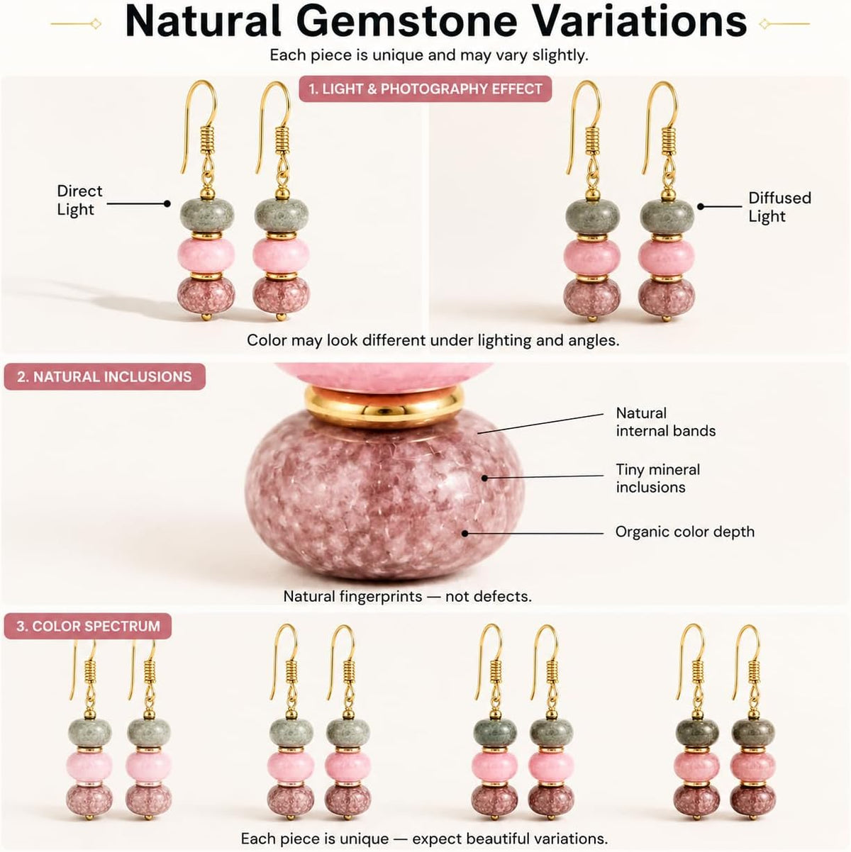 Gempires Natural Gemstone Rondelle Bead Earrings for Women | 8mm Beaded Drop Dangle Earrings | Gold Plated Hypoallergenic Hook Jewelry | Handmade Lightweight Crystal Earrings