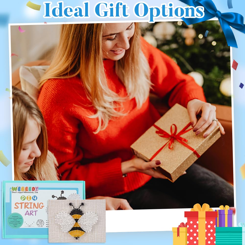 WEBEEDY 3D String Art Kit for Adults Beginners, DIY Bee String Art and Craft Kit Include All Accessories and Frame, Home Wall Decor Birthday Party Handmade Gift for Women Mother's Day Holiday