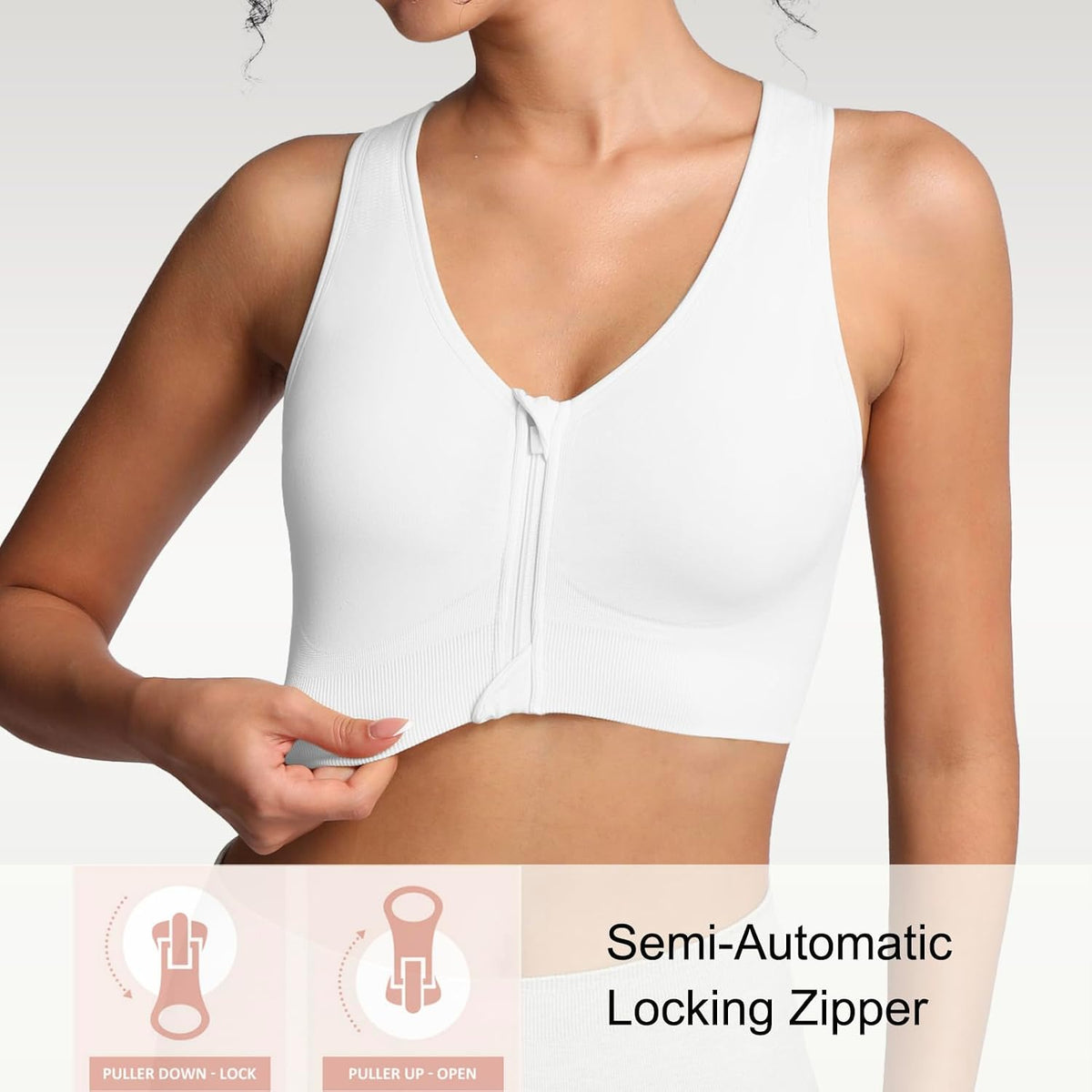 Lemef Front Zipper Sports Bras High Impack Post Op Compression Bras for Women Post Surgery Wireless Racerback Yoga Bra