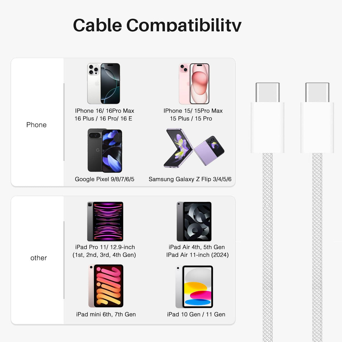 240W USB-C Charge Cable 2m, 6ft USB C to USB C Cable, Fast Charging Cord for Macbook Pro/Macbook Air/Neo, iPad Pro 12.9/11, 10th, iPad Air 5th/4th,Mini 7th/6th, iPhone 18/17/16/15/17e/Duo/Pro Max Lead