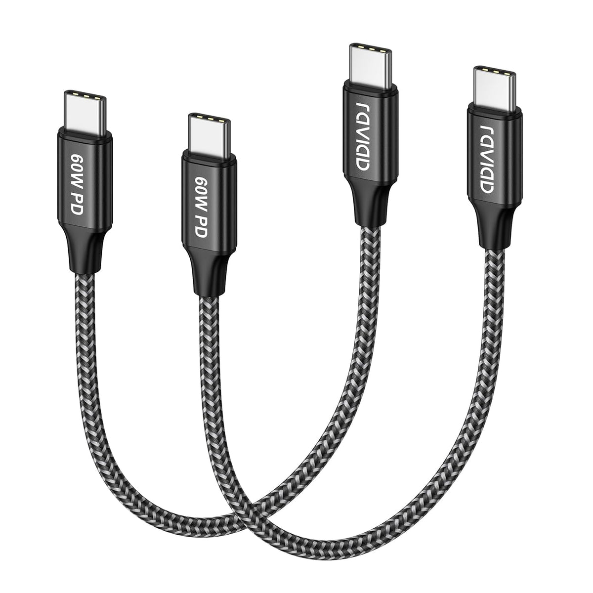 RAVIAD USB C to USB C Charger Cable Short [2Pack 30CM] 60W Fast Charging