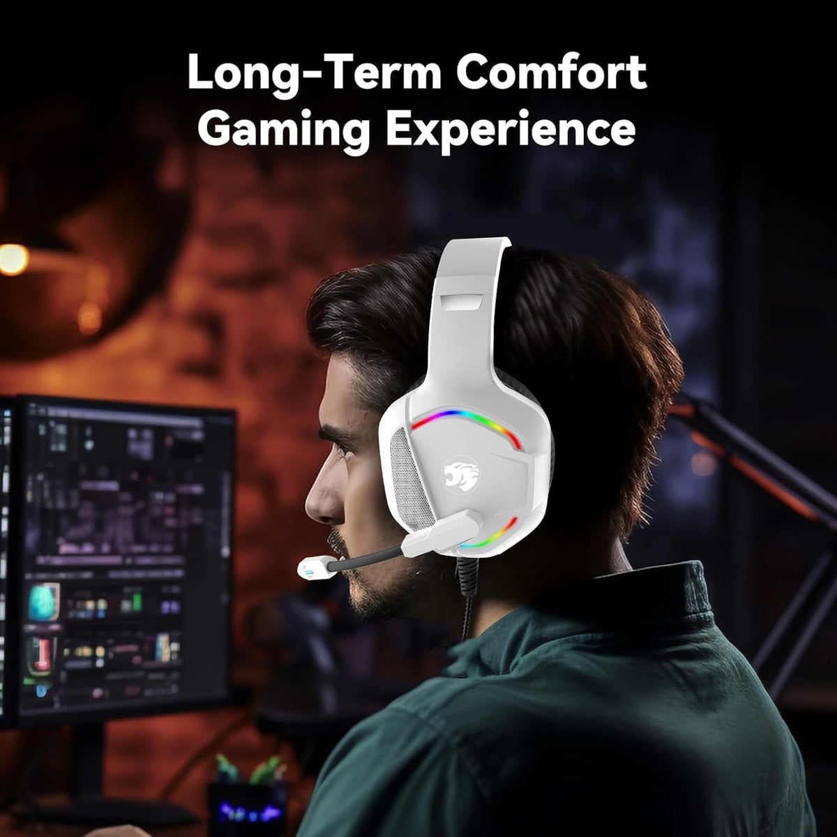 IMYB Gaming Headset with Microphone for Pc, Xbox One Series X/s, Ps4, Ps5, Stereo Wired Noise Cancelling Over-Ear Headphones with Mic, RGB, for Computer, Laptop, Mac, Gamer (White)