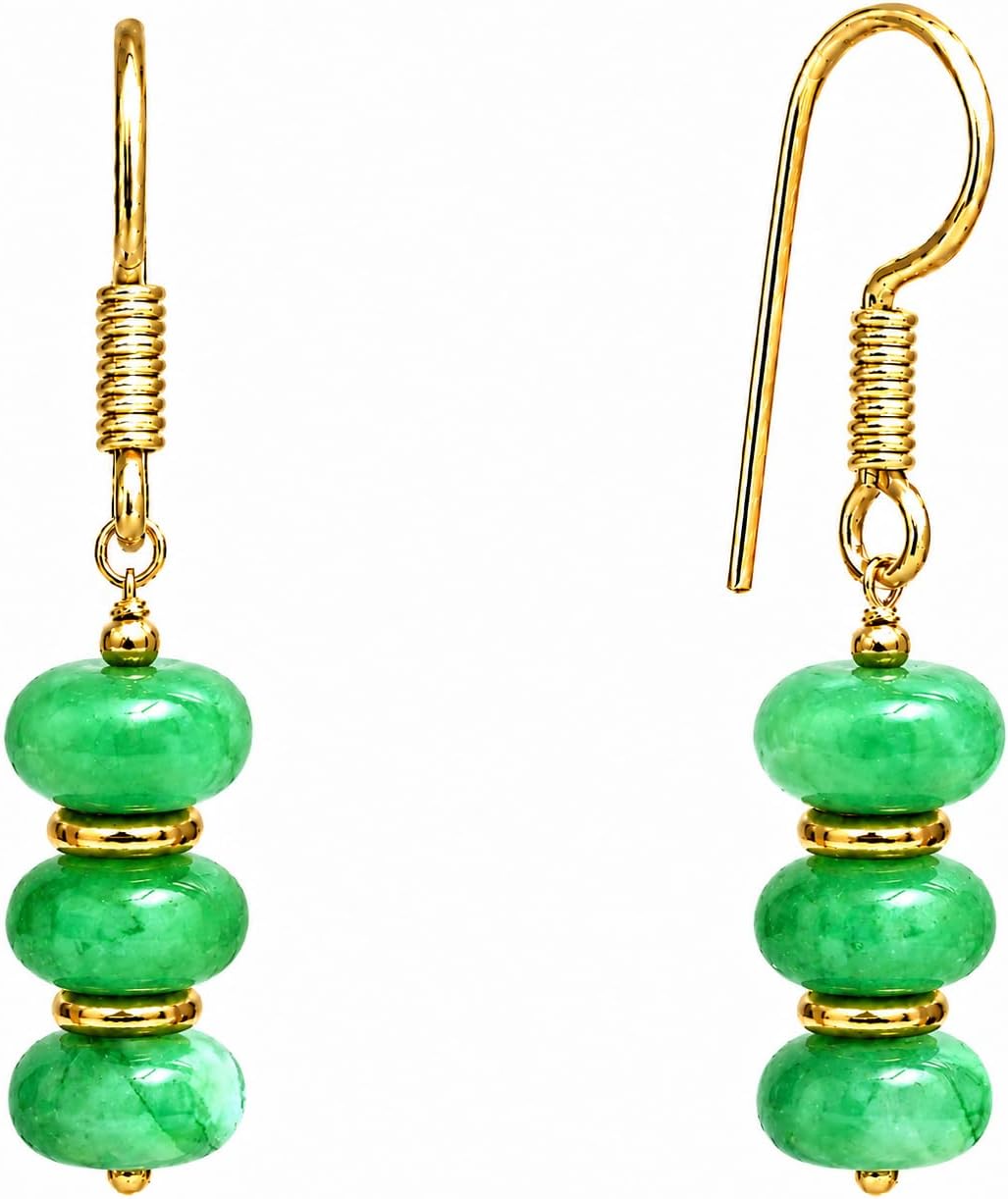 Gempires Natural Gemstone Rondelle Bead Earrings for Women | 8mm Beaded Drop Dangle Earrings | Gold Plated Hypoallergenic Hook Jewelry | Handmade Lightweight Crystal Earrings