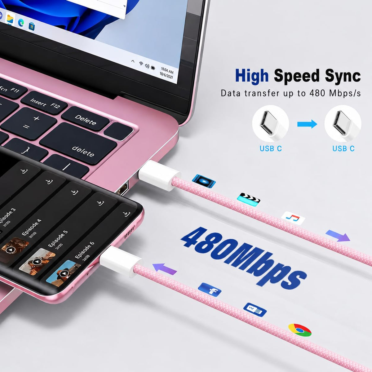 2 Pack 60W USB-C to C Fast Charging Charger Cable For iPhone 18 Pro Max 17e