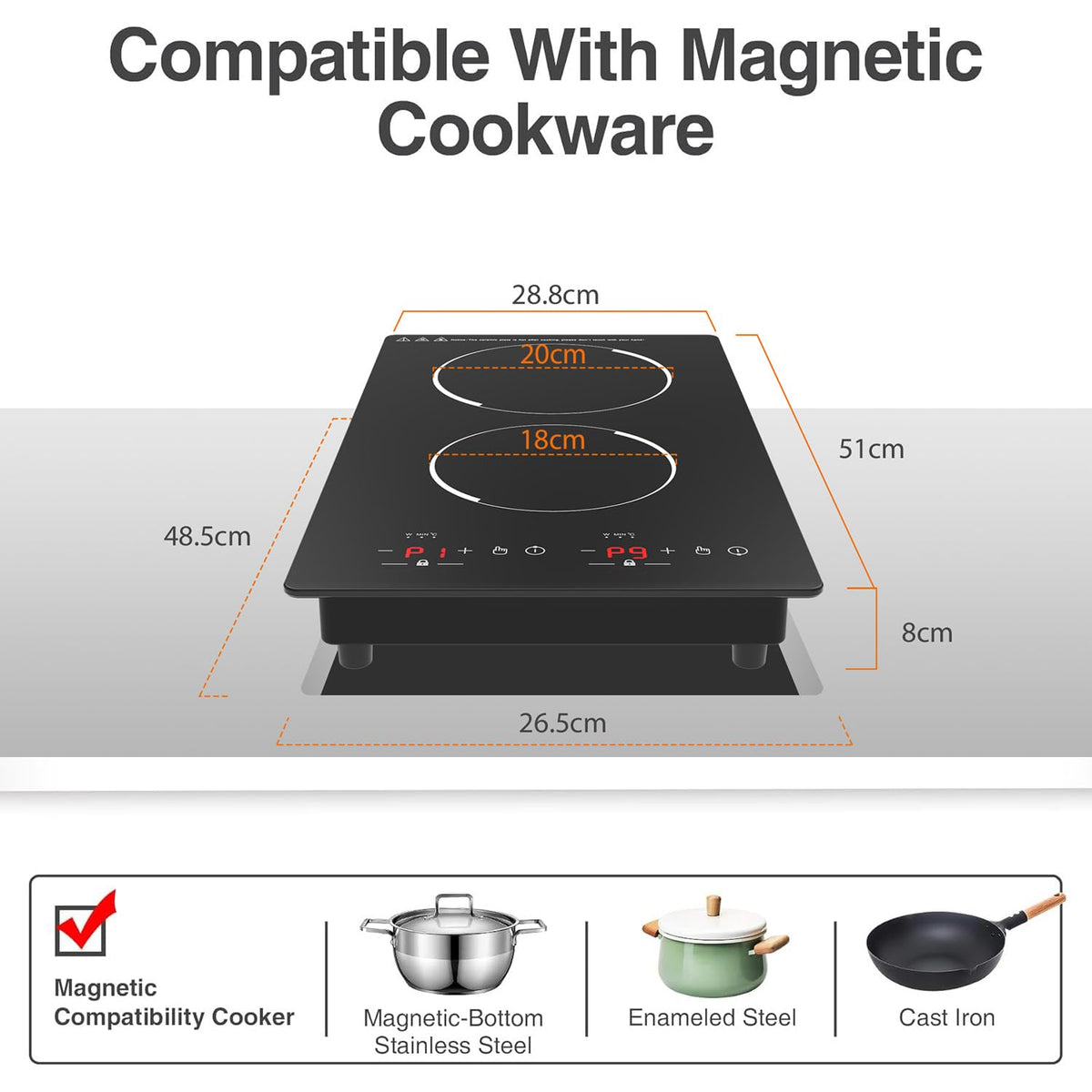 VBGK Portable Ceramic Hob, 2000W Portable Electric Hob, Electric Ceramic Hob, Single Cooking Zone with LED Display, 4-Hours Timer, Safety Lock, Residual Heat Indicator