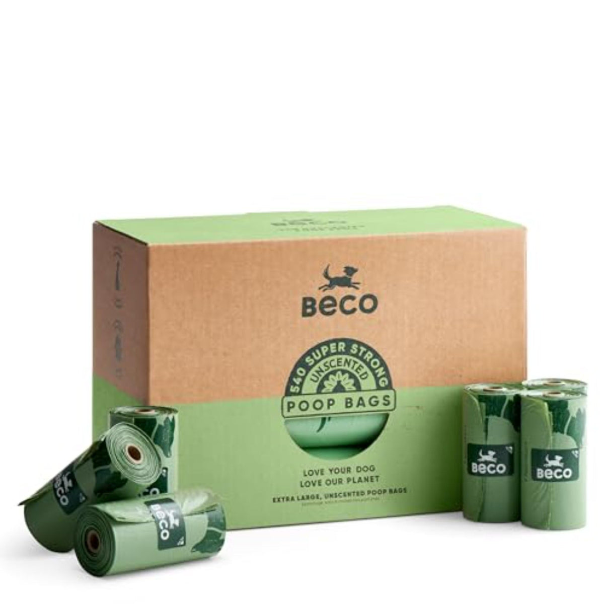 Beco Dog Poo Bags, 94% Recycled Plastic, Unscented Refill Rolls, 270 Bags