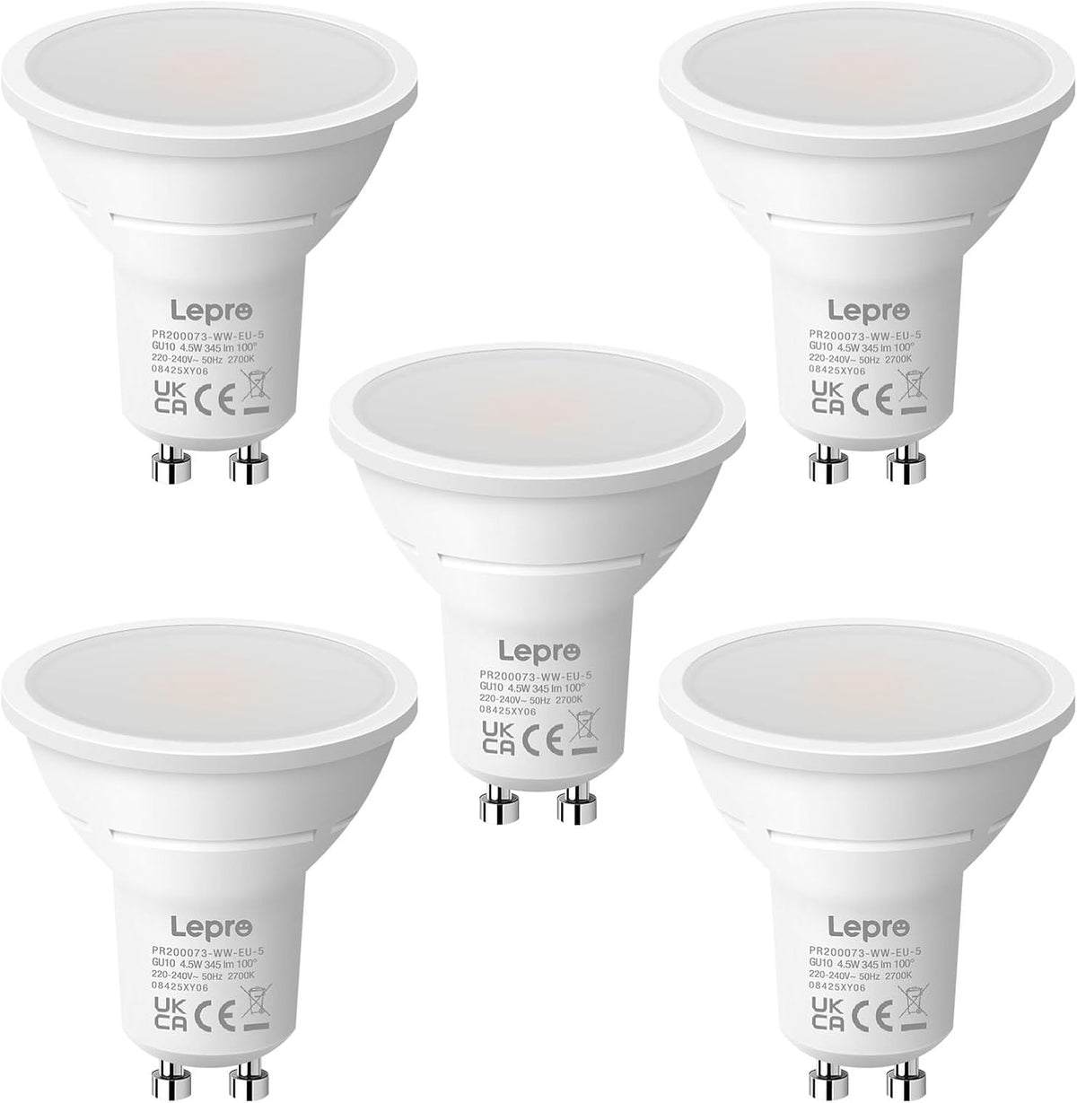 Lepro GU10 LED Bulbs, Warm White 2700K, 4.5W, 50W Equivalent, Pack of 5