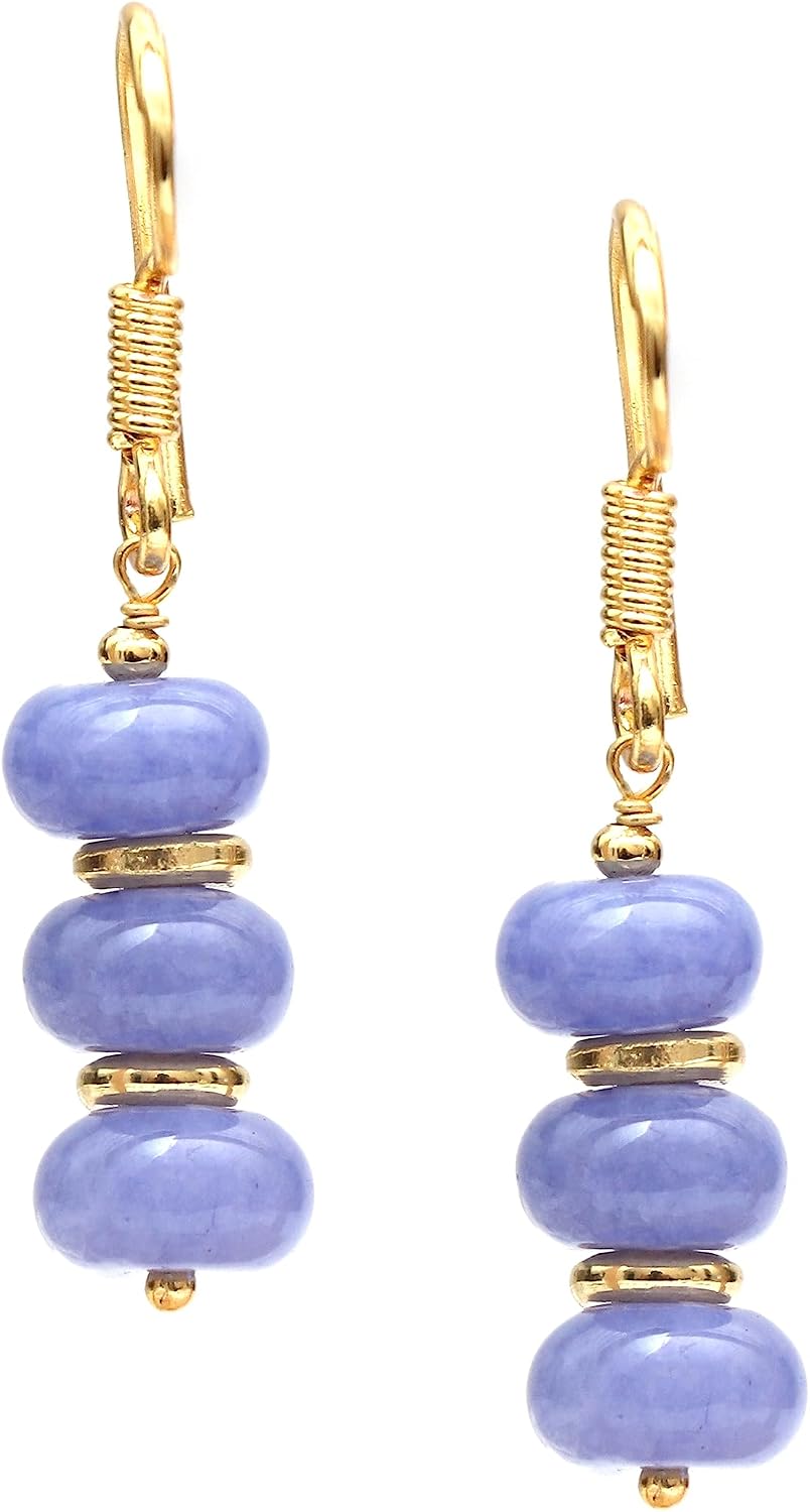Gempires Natural Gemstone Rondelle Bead Earrings for Women | 8mm Beaded Drop Dangle Earrings | Gold Plated Hypoallergenic Hook Jewelry | Handmade Lightweight Crystal Earrings