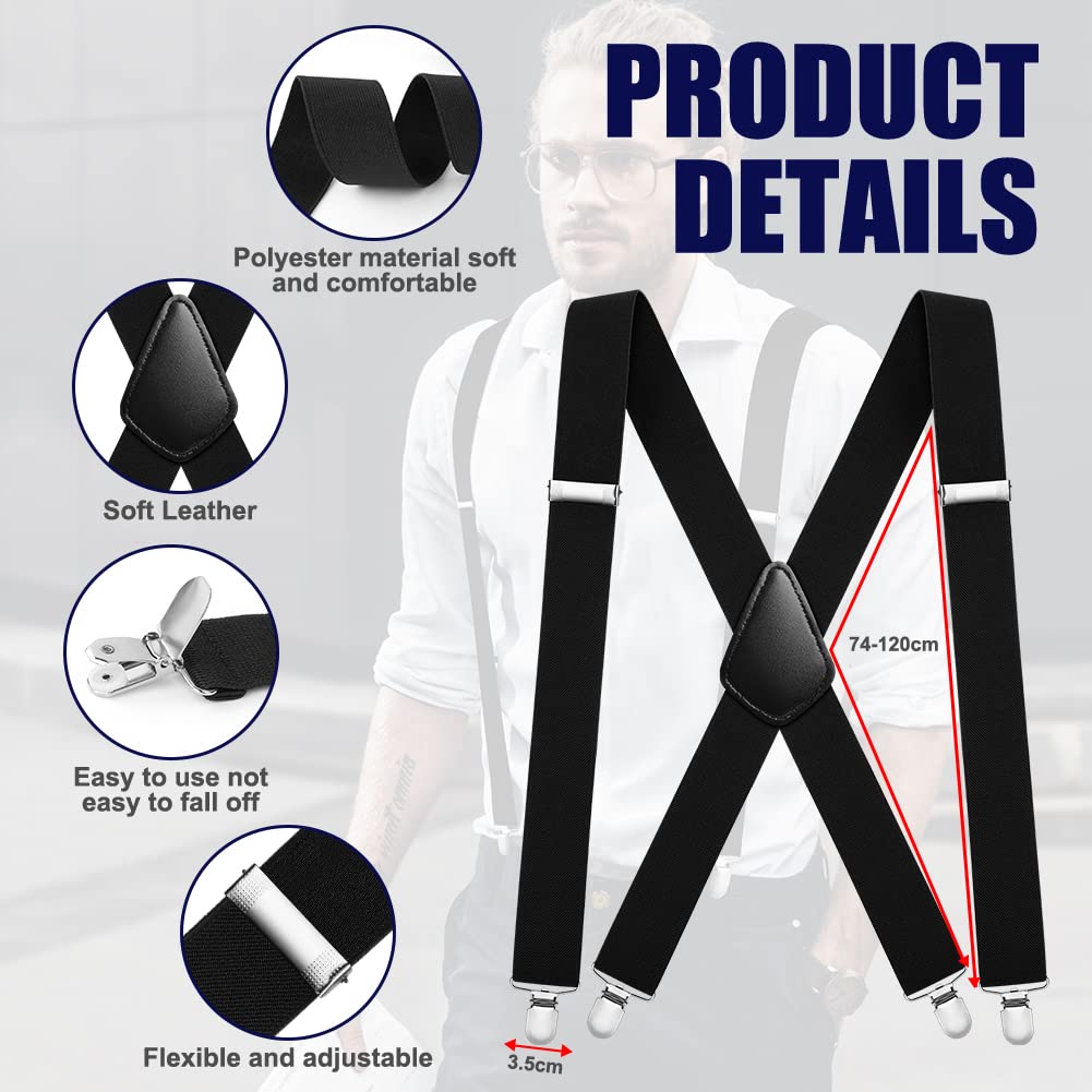 Aomig Mens Braces, Mens Suspenders with Strong Metal Clips, 3.5cm Wide Heavy Duty Suspenders for Men Women Business Wedding Casual