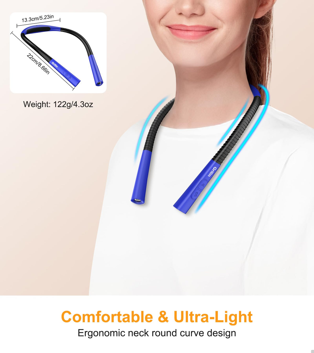 Gritin Book Light, Eye Caring 4-Color&5-Brightness Neck Light Reading Lamp