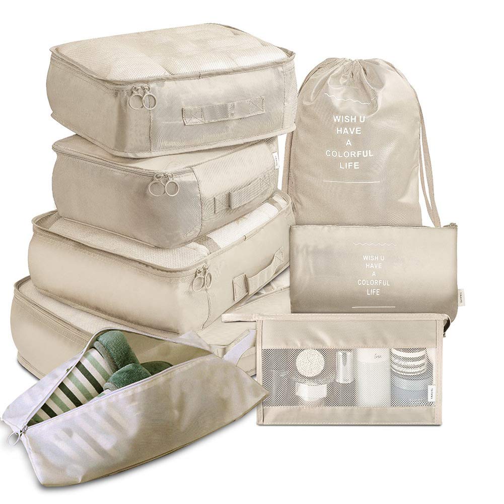 Travel Packing Cubes, Toifucos Multifunction 8pcs/set Luggage Organiser Compression Suitcase Essential Bag, Dark Gray