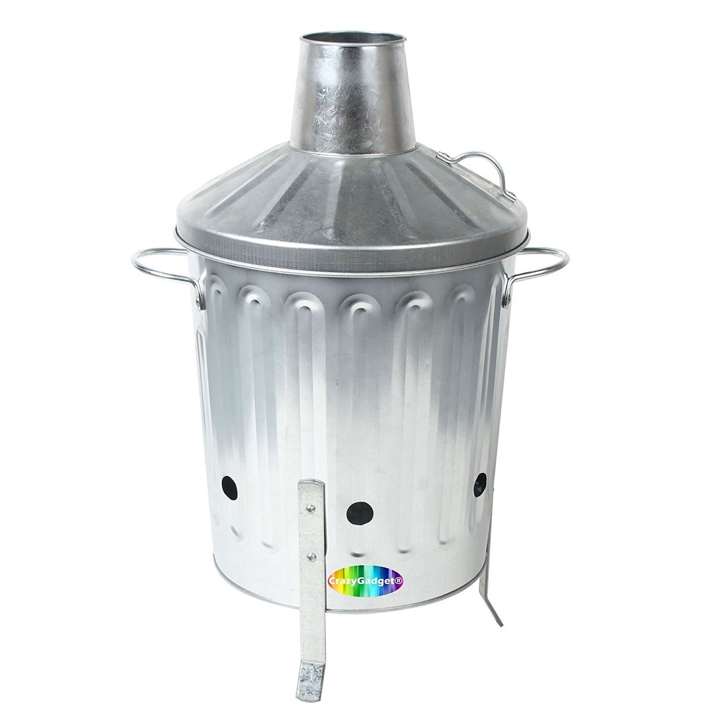CrazyGadget® Small Medium Large Extra Large Galvanised Metal Incinerator Fire Burning Bin with Special Locking Lid (18 Litre)