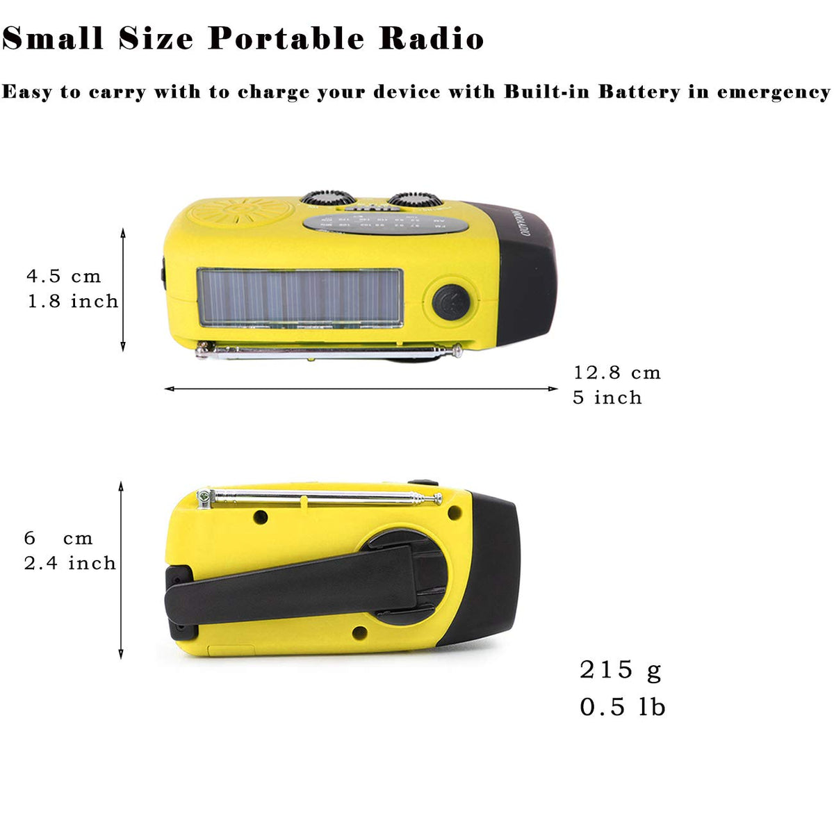 NNOOAADIO Wind Up Solar Hand Crank Radio, 2000mAh SOS Alarm for Camping