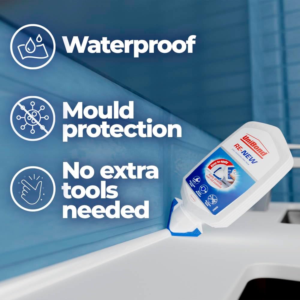 UniBond Re-New, White Silicone Sealant Renewal, Kitchen & Bath, 1 x 80 ml
