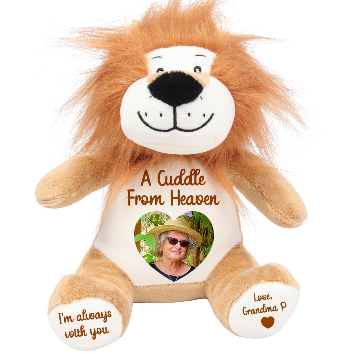 Personalised Memory Teddy Bear with Heart-Shaped Photo – “A Cuddle From Heaven” Keepsake Gift – 28 Bear Styles – Add Your Text & Choose Colour – Custom Memorial Bear (White Angel Teddy)