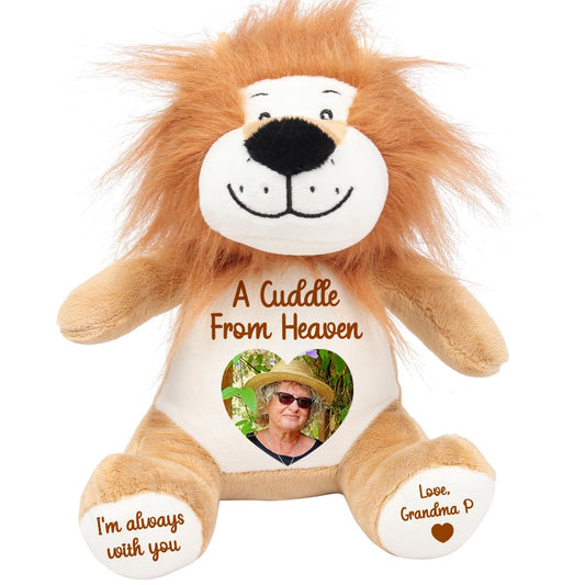 Personalised Memory Teddy Bear with Heart-Shaped Photo – “A Cuddle From Heaven” Keepsake Gift – 28 Bear Styles – Add Your Text & Choose Colour – Custom Memorial Bear (White Angel Teddy)