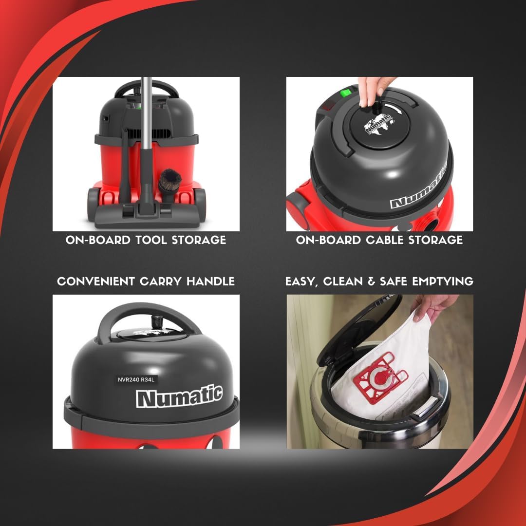 Numatic NRV240-11 Henry Vacuum Cleaner 620W 9L Commercial Dry Red - 3 Years Warranty - 2026 Model
