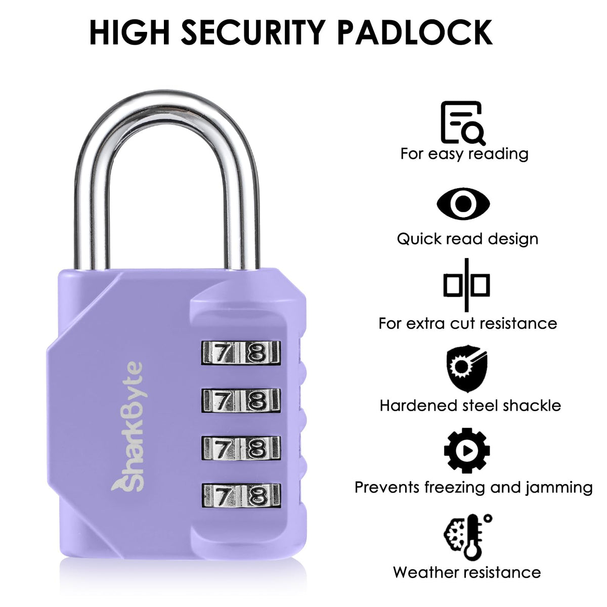 SharkByte Heavy Duty Combination Padlock – 4-Digit Weatherproof Outdoor Lock with Stainless Steel Shackle, Anti-Rust Resettable Code for Gym, School, Locker, Shed, Toolbox, Gate & Warehouse - Red