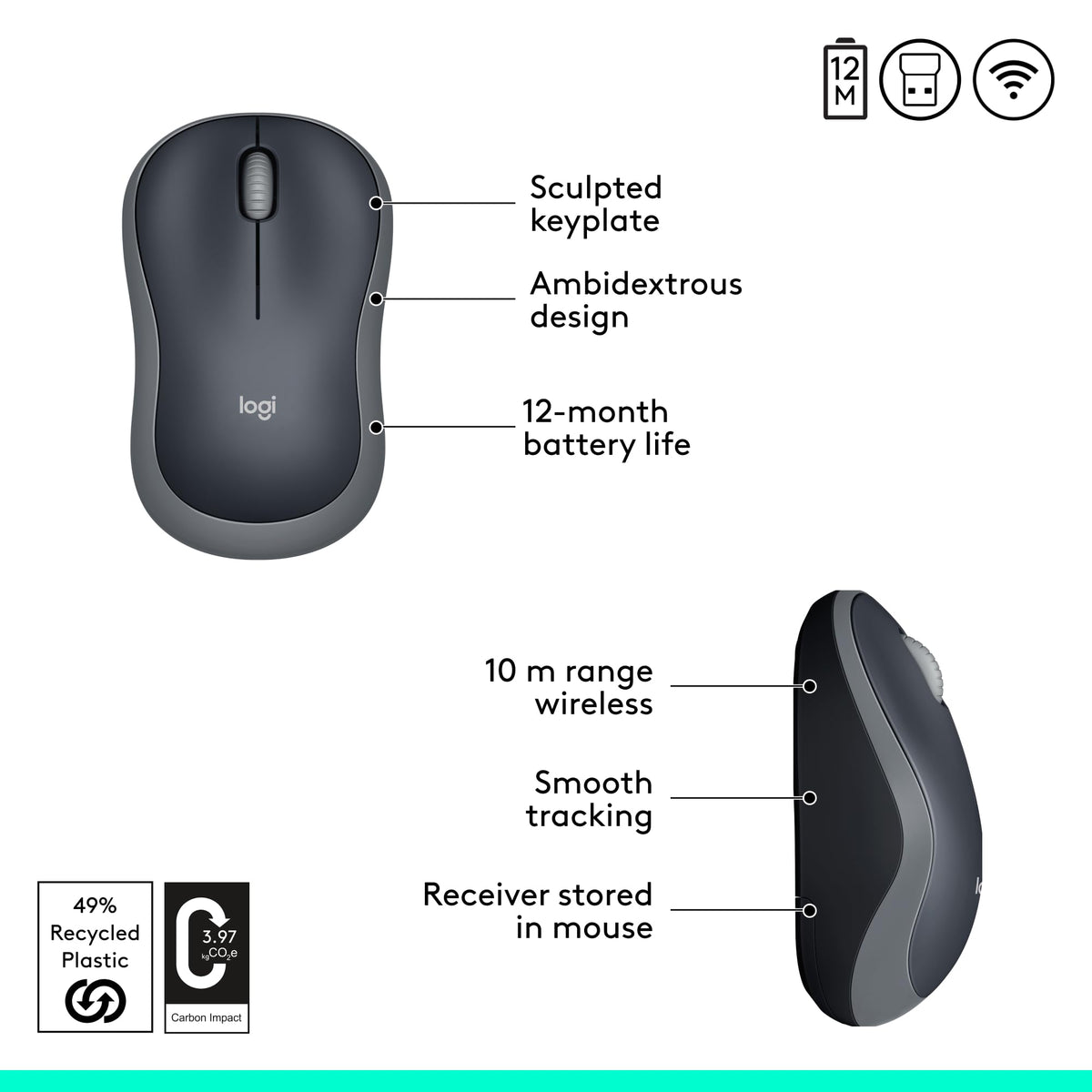 Logitech M185 Wireless Mouse, 2.4GHz with USB Mini Receiver