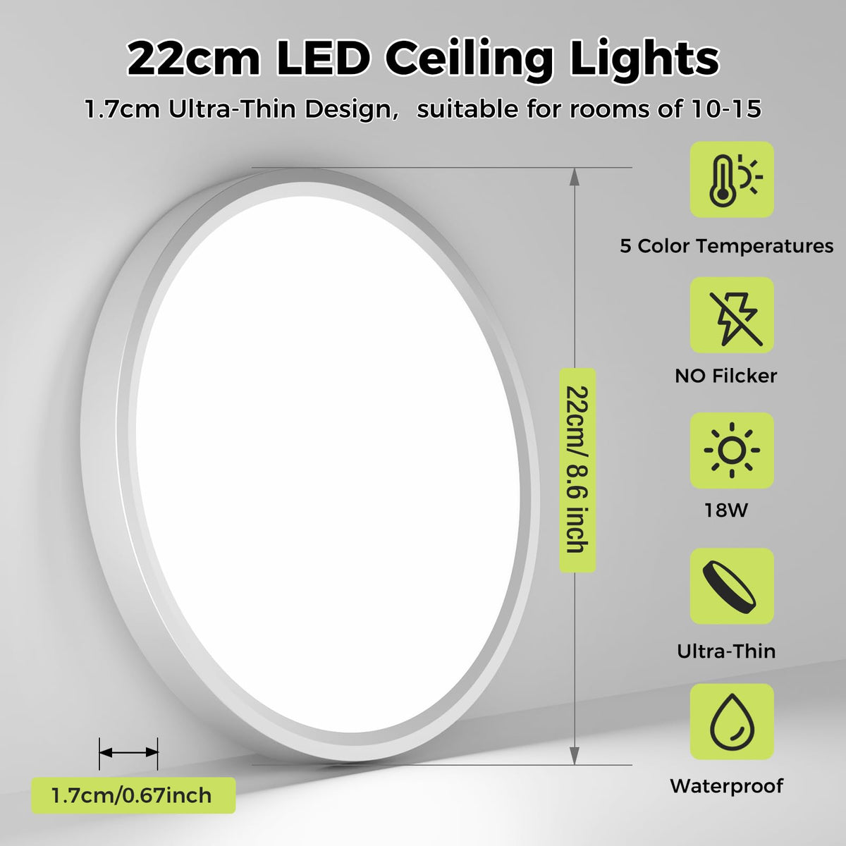 hepside 2 Pack Bathroom Ceiling Light 30cm, 3000K/3500K/4000K/5000K/6500K 5CCT LED Ceiling Lights, 24W, Modern, Waterproof, Round Flush Mount for Bathroom, Kitchen, Bedroom, Hallway