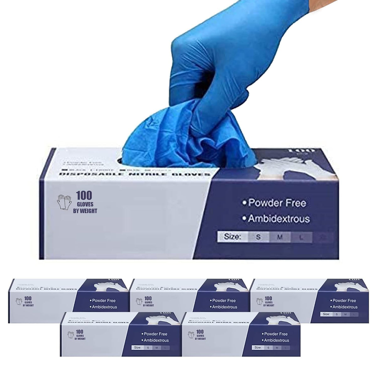Surgicals Powder Free Nitrile Gloves, Food Grade, Hand Disposable Gloves - 100 Count - Blue (100, Large)