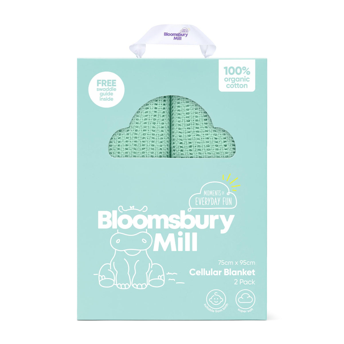 Bloomsbury Mill - Cellular Blankets Baby - 100% Organic Cotton - 2 Pack - Cloud - White - Newborn Essentials - Soft Breathable Baby Blankets for Pram, Cot, Moses Basket - 75x95cm