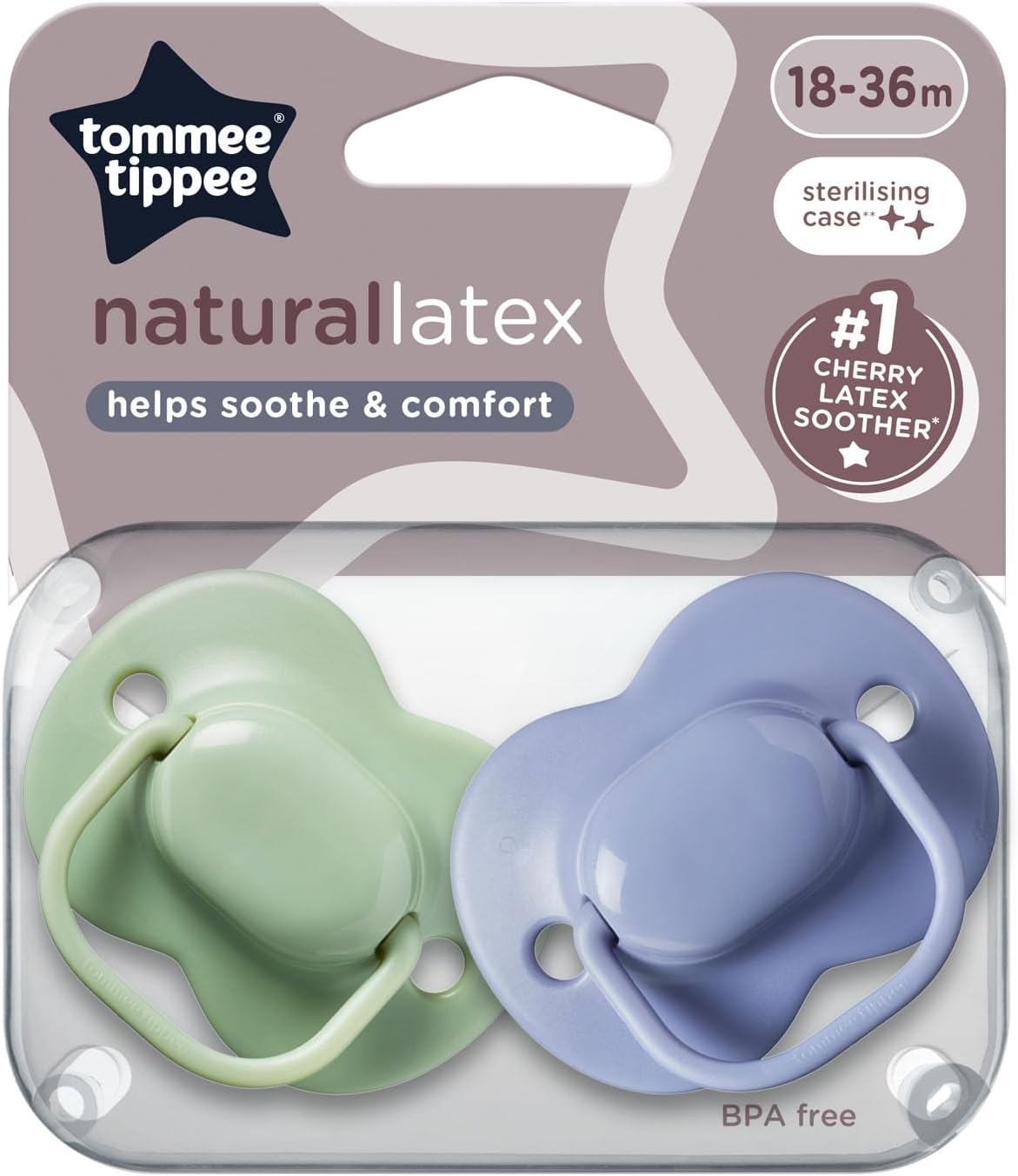 Tommee Tippee Cherry Latex Dummies, 18-36 Months, Pack of 2 Dummiess with 100% Natural Latex baglet