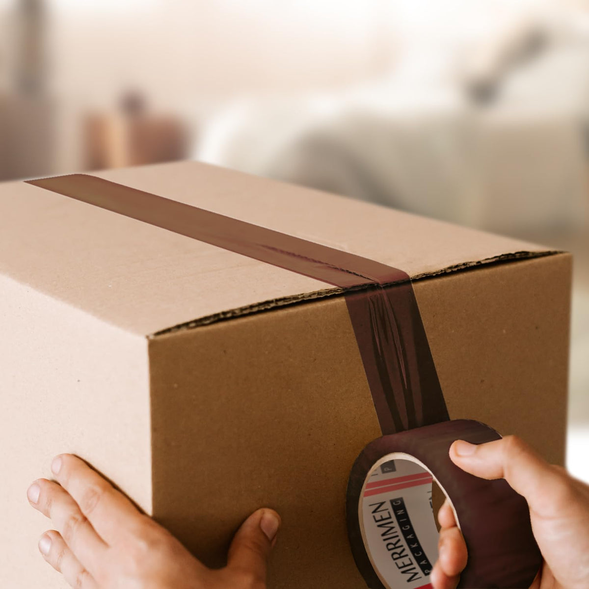 Merrimen Strong Heavy Duty Roll Pack Fragile Packaging Tape, Secure Sticky Sealing Tape for Parcel Boxes, Moving Boxes, Large Postal Bags for Long Term Storage, (48MM x 66M) (12 rolls, Fragile)