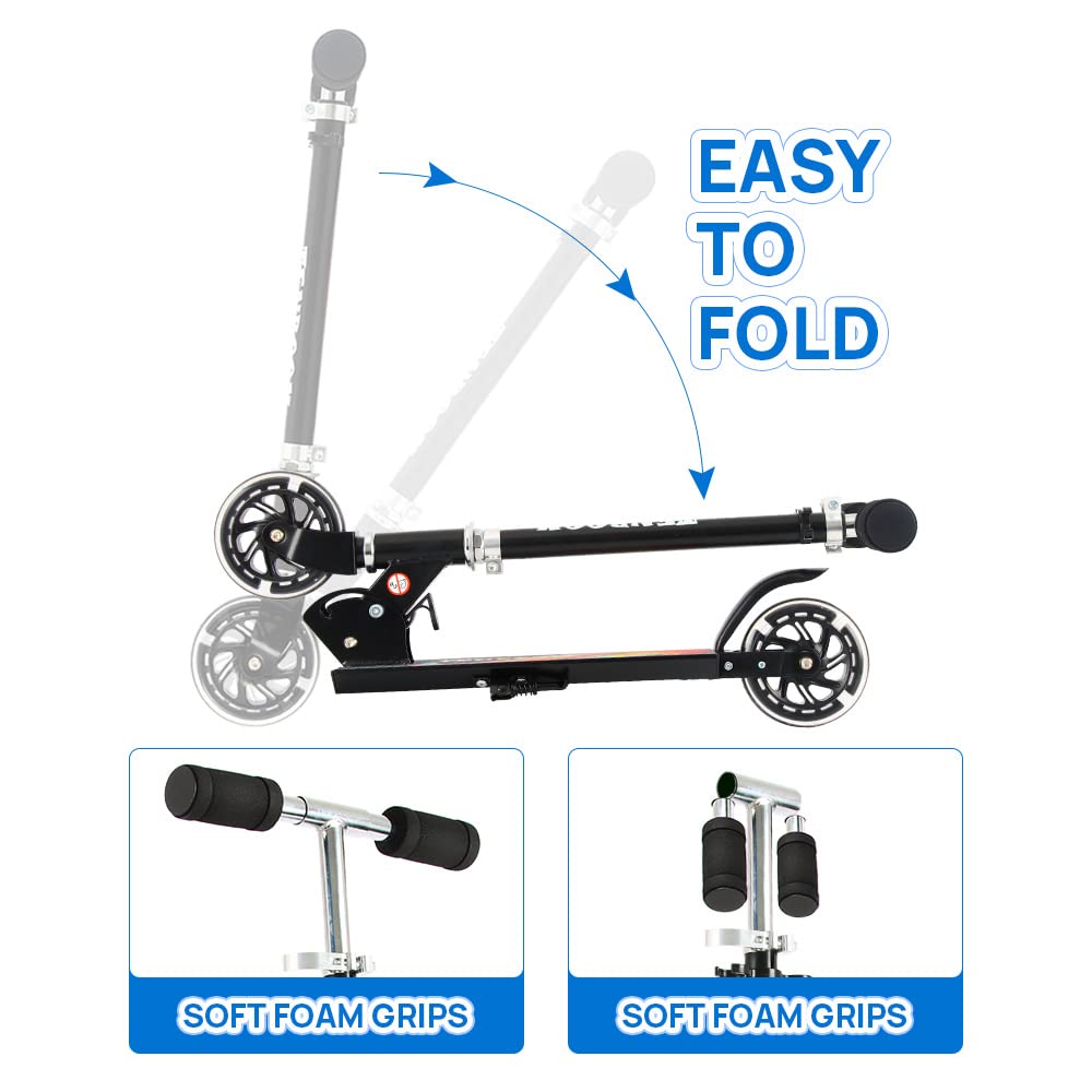 TENBOOM Kids Scooter with LED Light-Up Wheels — Adjustable Height, Aluminium Frame