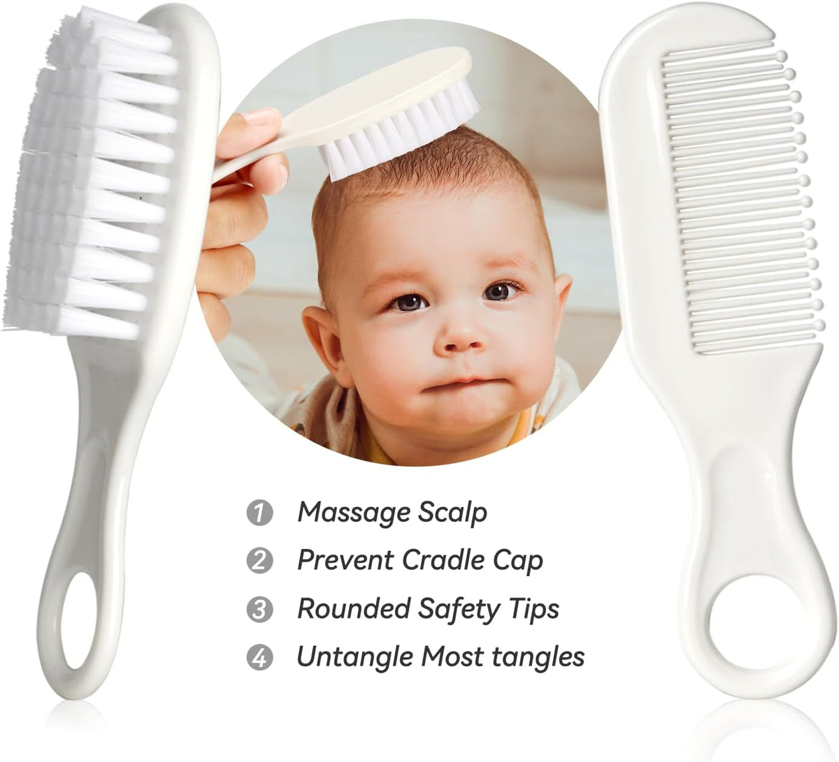 Qunlions life Infant Safety Care Set with Hair Brush Comb Nail Clipper, Baby Essentials Kit for Newborn Girls Boys (Grey White)